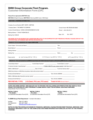 BMW Group Corporate Fleet Program Customer Information Form