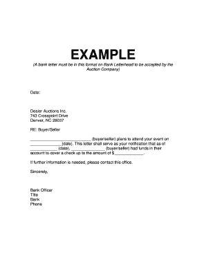 Bank Letter for Auction Funds Verification