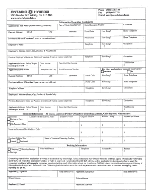Ontario Hyundai Credit Application Form