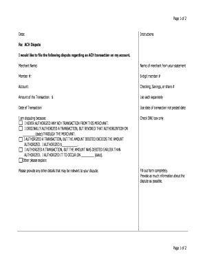 ACH Dispute Form