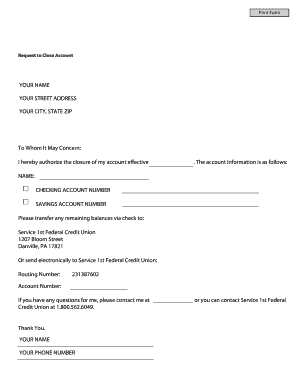 Request to Close Account