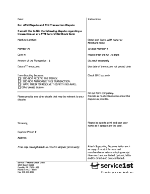 ATM Dispute and PIN Transaction Dispute Form