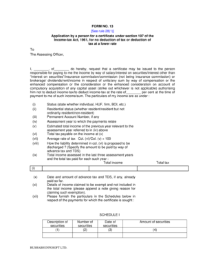 Form 13 Application for No Deduction of Tax