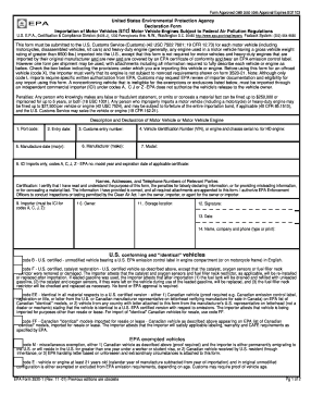 EPA Declaration Form for Motor Vehicle Importation