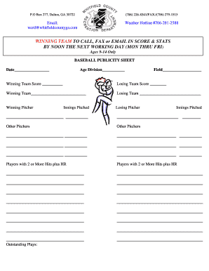 Baseball Publicity Sheet