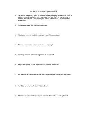 Pre Panel Interview Questionnaire