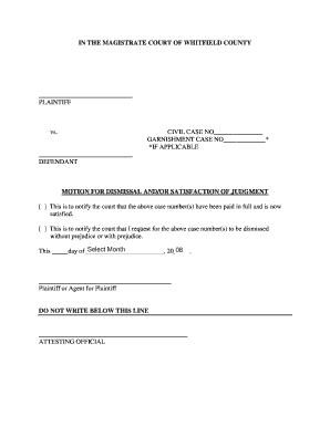 Motion for Dismissal and Satisfaction of Judgment
