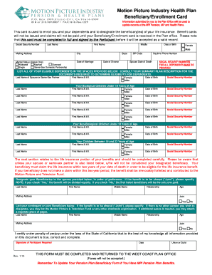 Motion Picture Industry Health Plan Enrollment Checklist
