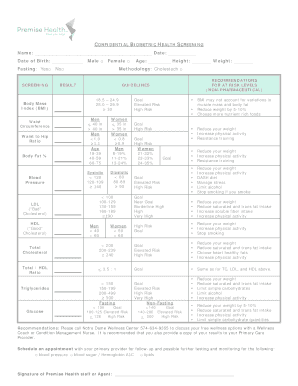 Confidential Biometric Health Screening Form