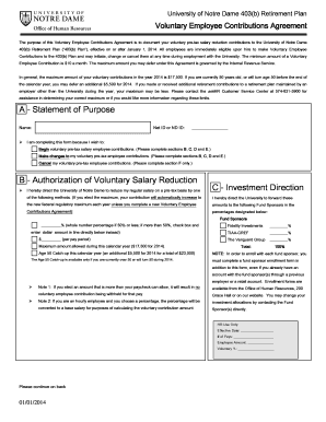 University of Notre Dame 403(b) Retirement Plan Voluntary Employee Contributions Agreement