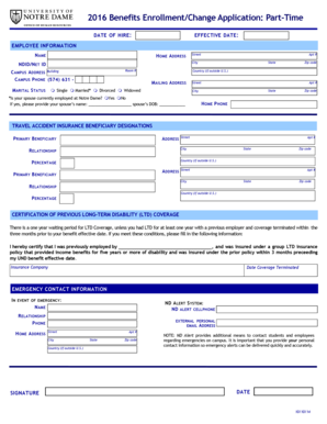 2016 Part-Time Benefits Enrollment Form