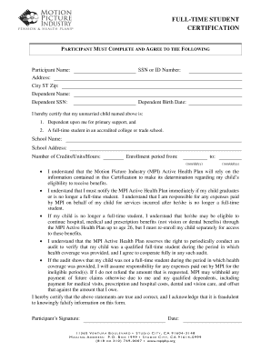 MPI Health Plan Student Certification Form