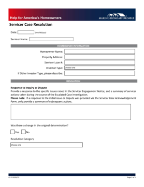 Servicer Case Resolution Form
