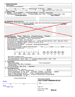 Adult Patient Admission History Form
