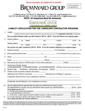 Liability Application for Landscape Contractor Program