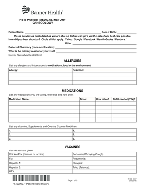 New Patient Gynecology Medical History Form