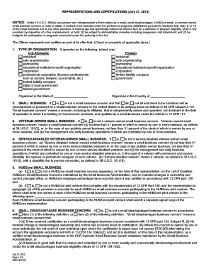 Representations and Certifications Form
