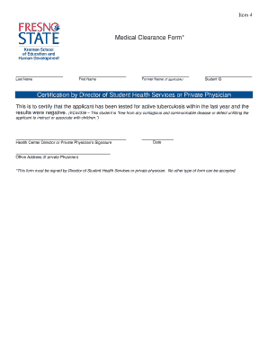 Medical Clearance Form