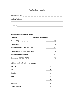 Roofers Questionnaire