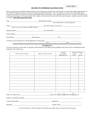 Record of Experience and Education Form