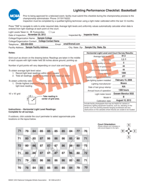 Checklist sample for students - Lighting Performance Checklist Basketball