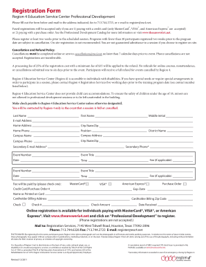 Region 4 Education Service Center Professional Development Registration Form