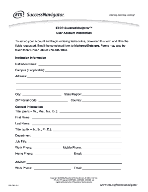 ETS SuccessNavigator Account Setup Form