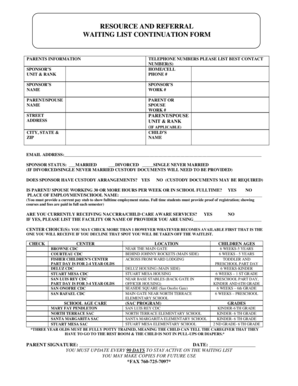 Resource and Referral Waiting List Continuation Form