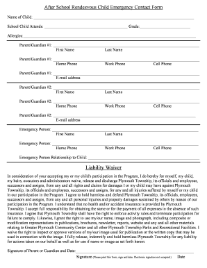 After School Rendezvous Child Emergency Contact Form