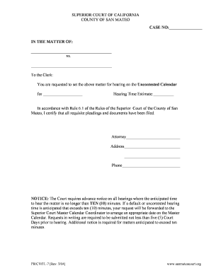 California Uncontested Hearing Request
