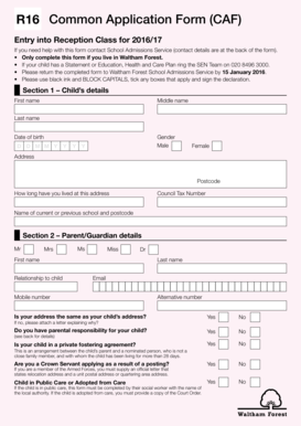 Waltham Forest Reception Class Application Form