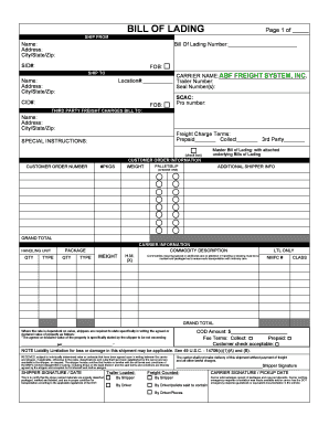 Bill of Lading Form