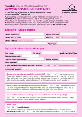 Waltham Forest Primary School Application Form