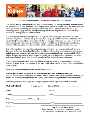 National Kidney Foundation Kidney Walk Waiver