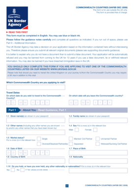 Commonwealth Countries Visa Application Form VAF8B