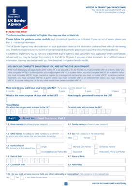 UK Visitor in Transit Application Form VAF1H