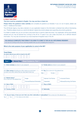 Returning Resident Visa Application Form VAF4B