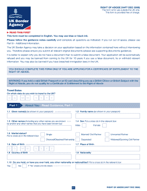 UK Right of Abode Application Form VAF7