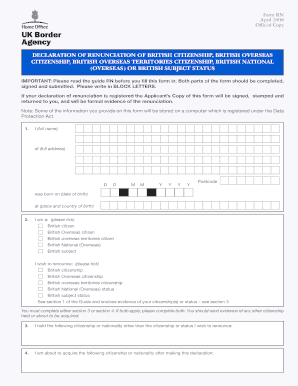 Declaration of Renunciation of British Citizenship