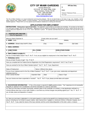 City of Miami Gardens Employment Application