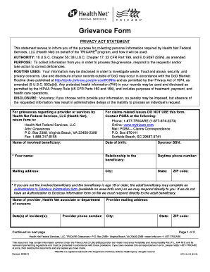TRICARE Grievance Form