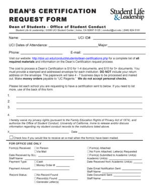 Dean’s Certification Request Form
