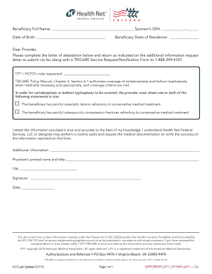 TRICARE Vertebroplasty Kyphoplasty Letter of Attestation