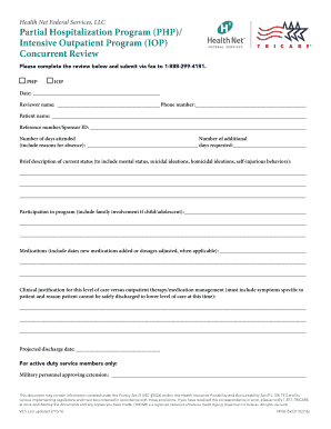Health Net PHP/IOP Concurrent Review Form
