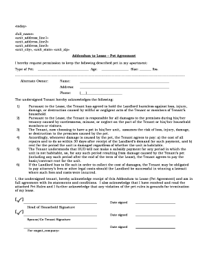 Addendum to Lease Pet Agreement