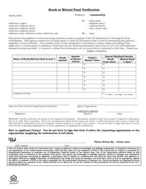 HUD Stock or Mutual Fund Verification Form