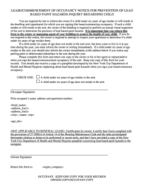 Lease/Commencement of Occupancy Notice for Lead-Based Paint Hazards