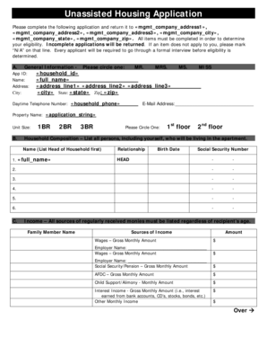 Unassisted Housing Application Form