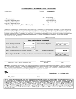 Unemployment/Worker’s Comp Verification Form