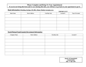 Bank and Investment Information Form